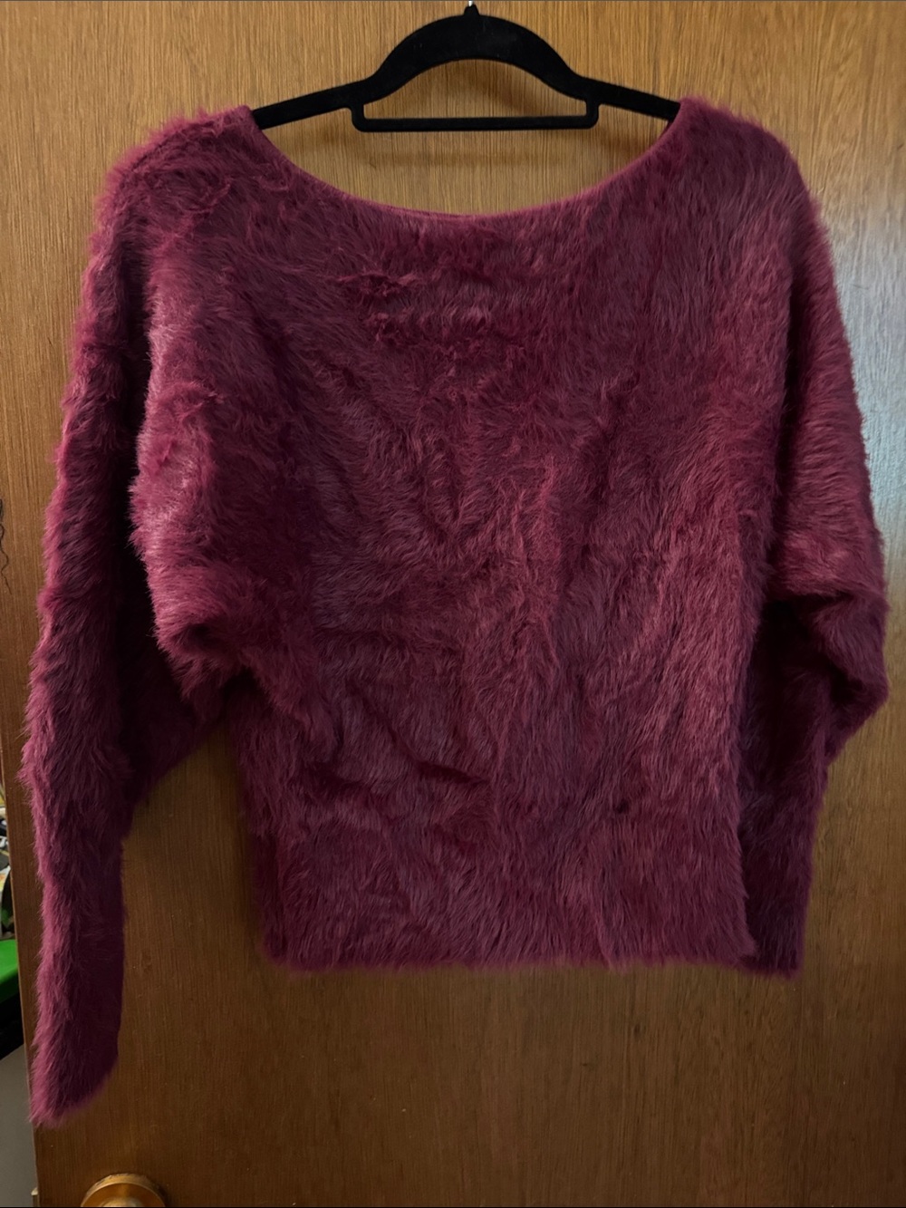 Anthropologie Plush Fuzzy Scoop Neck Sweater - Wine